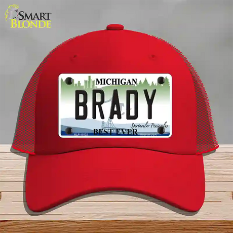 Brady Michigan Novelty License Plate Hat Mesh / Red