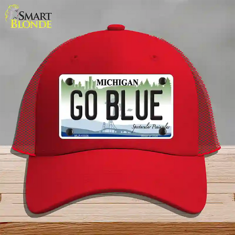 Go Blue Michigan Novelty License Plate Hat Mesh / Red