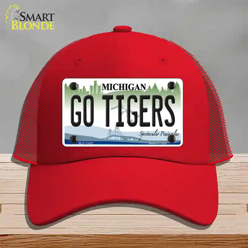 Go Tigers Michigan Novelty License Plate Hat Mesh / Red