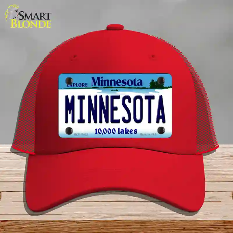 Minnesota State Novelty License Plate Hat Mesh / Red