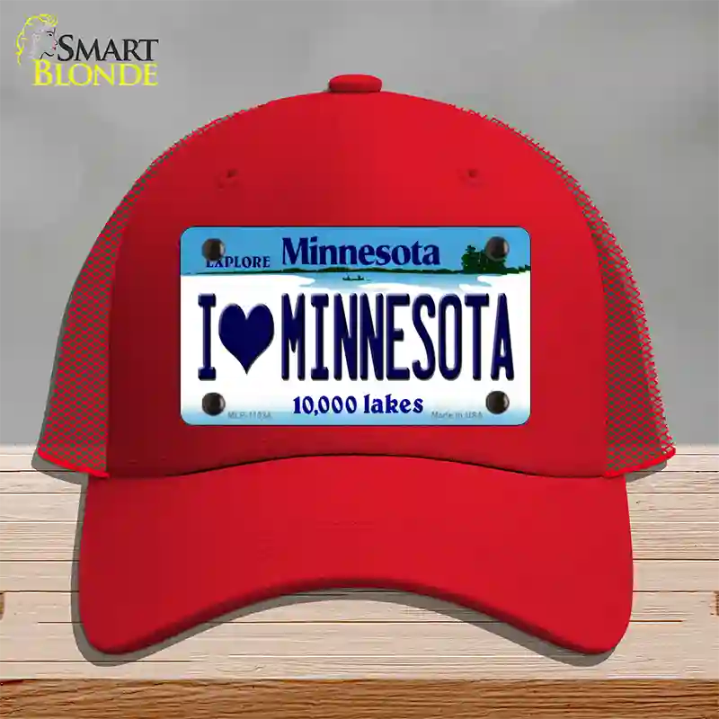 I Love Minnesota Novelty License Plate Hat Mesh / Red