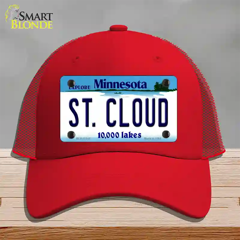 St Cloud Minnesota State Novelty License Plate Hat Mesh / Red