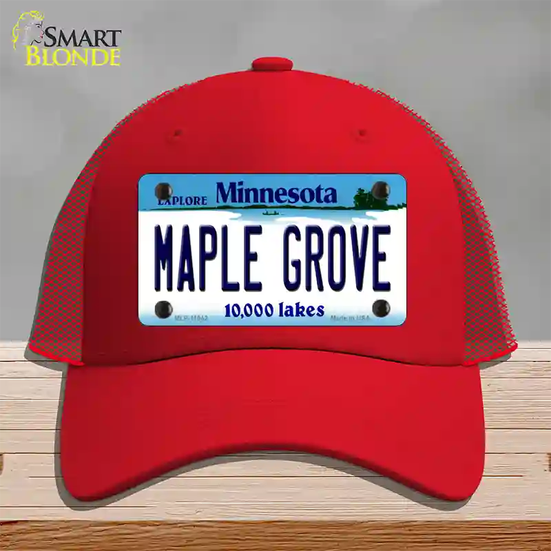 Maple Grove Minnesota State Novelty License Plate Hat Mesh / Red