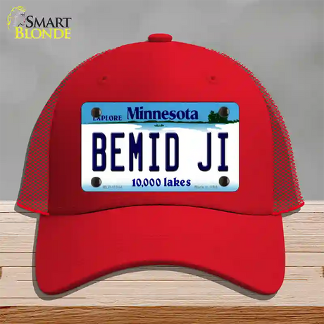 Bemid Ji Minnesota State Novelty License Plate Hat Mesh / Red