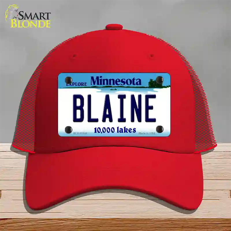 Blaine Minnesota State Novelty License Plate Hat Mesh / Red