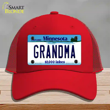 Grandma Minnesota State Novelty License Plate Hat Mesh / Red