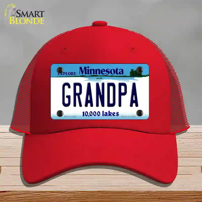 Grandpa Minnesota State Novelty License Plate Hat Mesh / Red