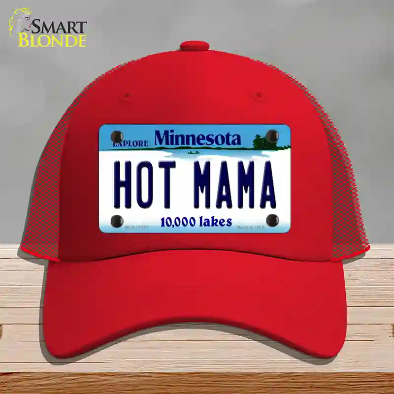 Hot Mama Minnesota State Novelty License Plate Hat Mesh / Red