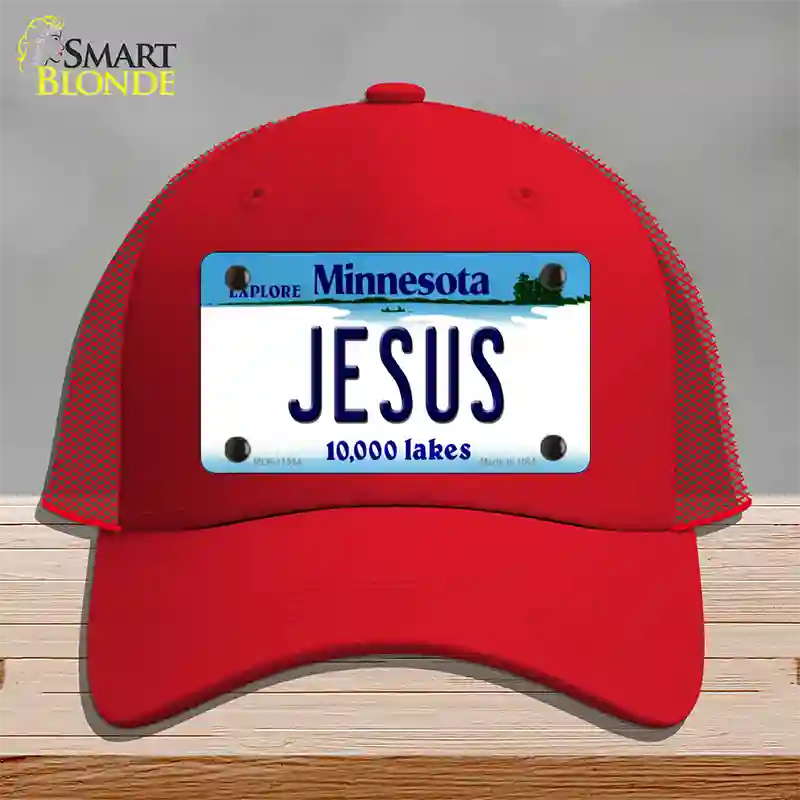 Jesus Minnesota State Novelty License Plate Hat Mesh / Red