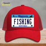 Fishing Minnesota State Novelty License Plate Hat Mesh / Red