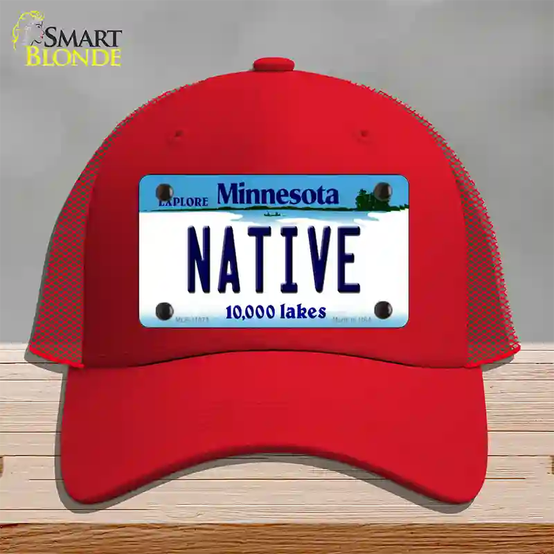 Native Minnesota State Novelty License Plate Hat Mesh / Red