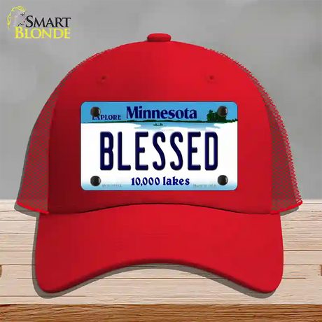 Blessed Minnesota State Novelty License Plate Hat Mesh / Red