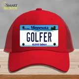 Golfer Minnesota State Novelty License Plate Hat Mesh / Red