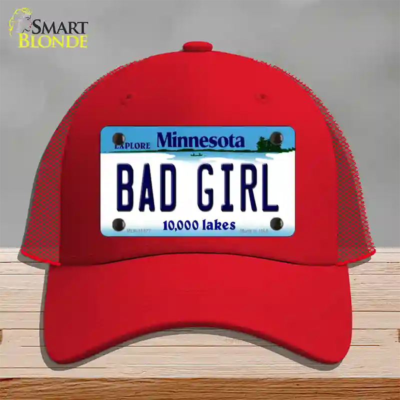 Bad Girl Minnesota State Novelty License Plate Hat Mesh / Red