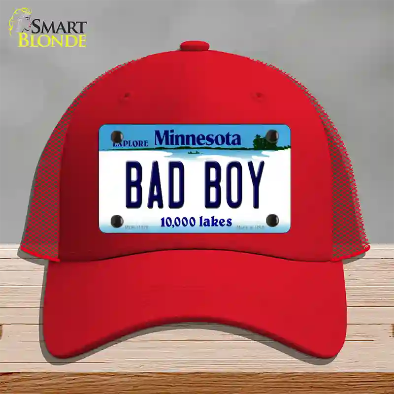 Bad Boy Minnesota State Novelty License Plate Hat Mesh / Red