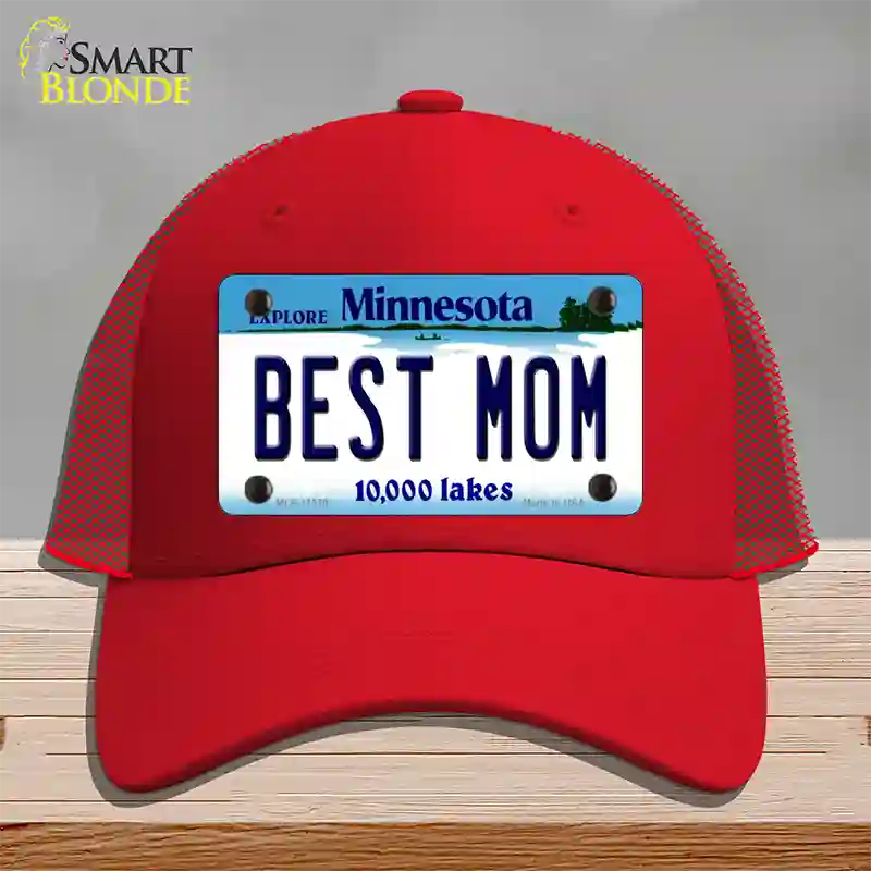 Best Mom Minnesota State Novelty License Plate Hat Mesh / Red