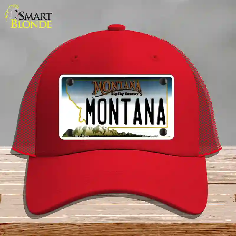 Montana State Novelty License Plate Hat Mesh / Red