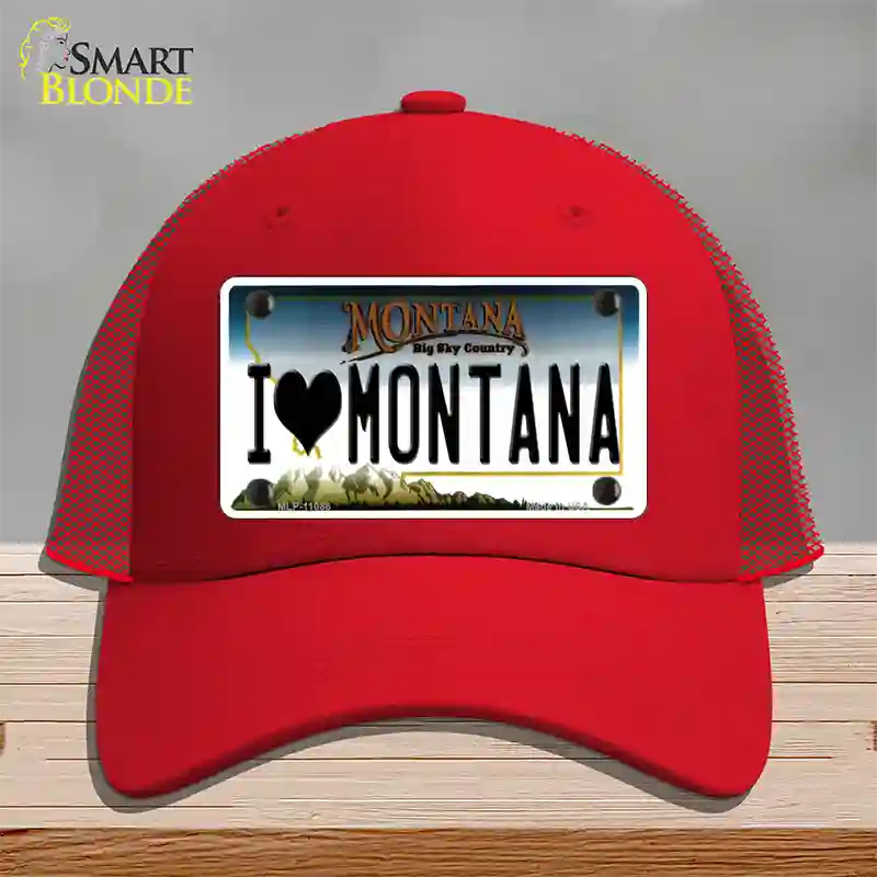 I Love Montana State Novelty License Plate Hat Mesh / Red