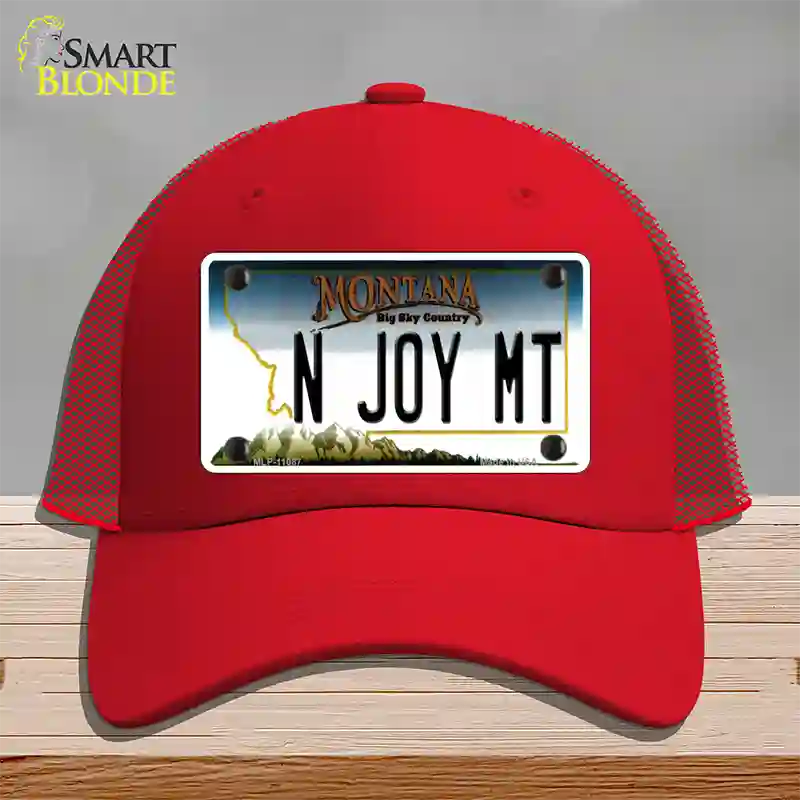 N Joy MT Montana State Novelty License Plate Hat Mesh / Red