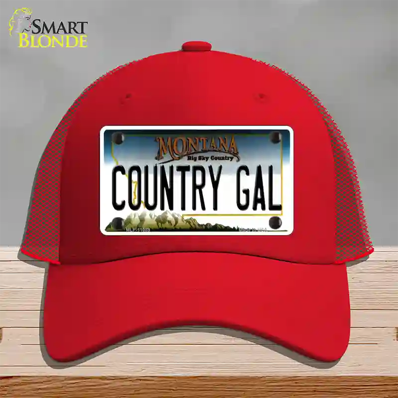 Country Gal Montana State Novelty License Plate Hat Mesh / Red