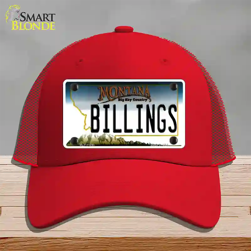 Billings Montana State Novelty License Plate Hat Mesh / Red