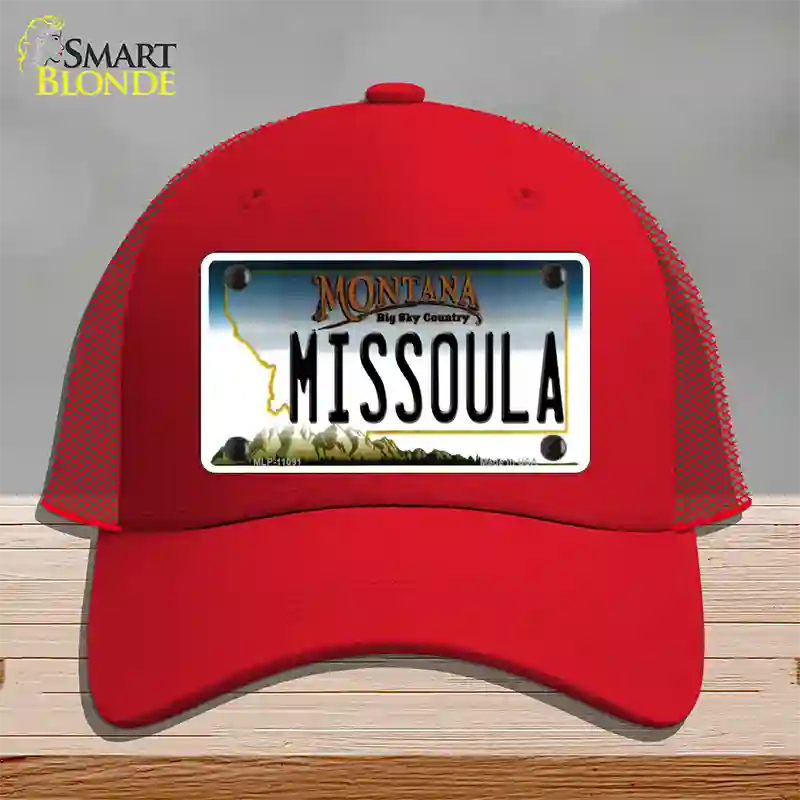 Missoula Montana State Novelty License Plate Hat Mesh / Red