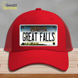 Great Falls Montana State Novelty License Plate Hat Mesh / Red