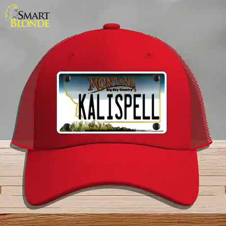 Kalispell Montana State Novelty License Plate Hat Mesh / Red