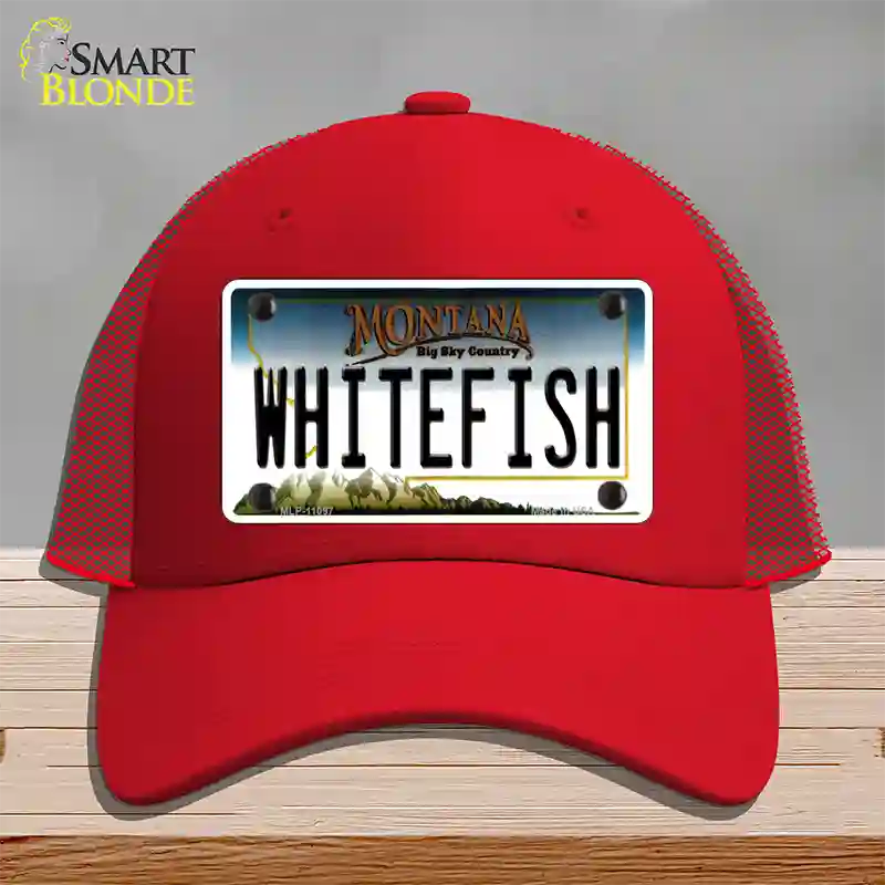 Whitefish Montana State Novelty License Plate Hat Mesh / Red