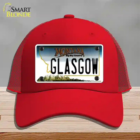 Glasgow Montana State Novelty License Plate Hat Mesh / Red