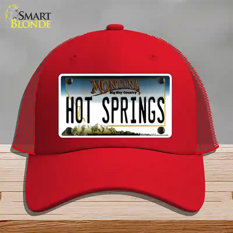 Hot Springs Montana State Novelty License Plate Hat Mesh / Red