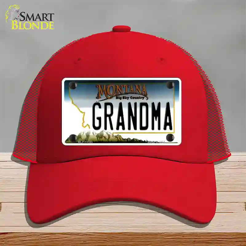 Grandma Montana State Novelty License Plate Hat Mesh / Red