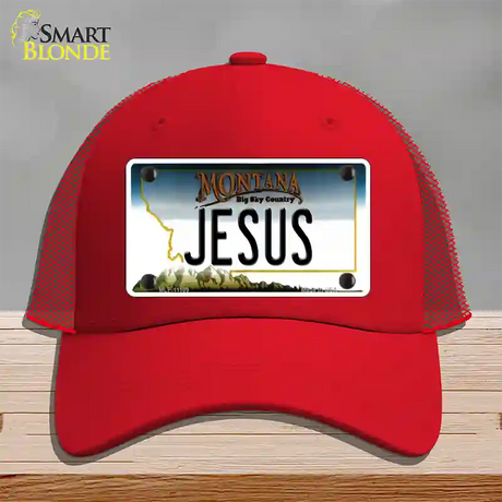 Jesus Montana State Novelty License Plate Hat Mesh / Red