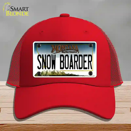 Snow Boarder Montana State Novelty License Plate Hat Mesh / Red