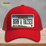 Born and Raised Montana State Novelty License Plate Hat Mesh / Red