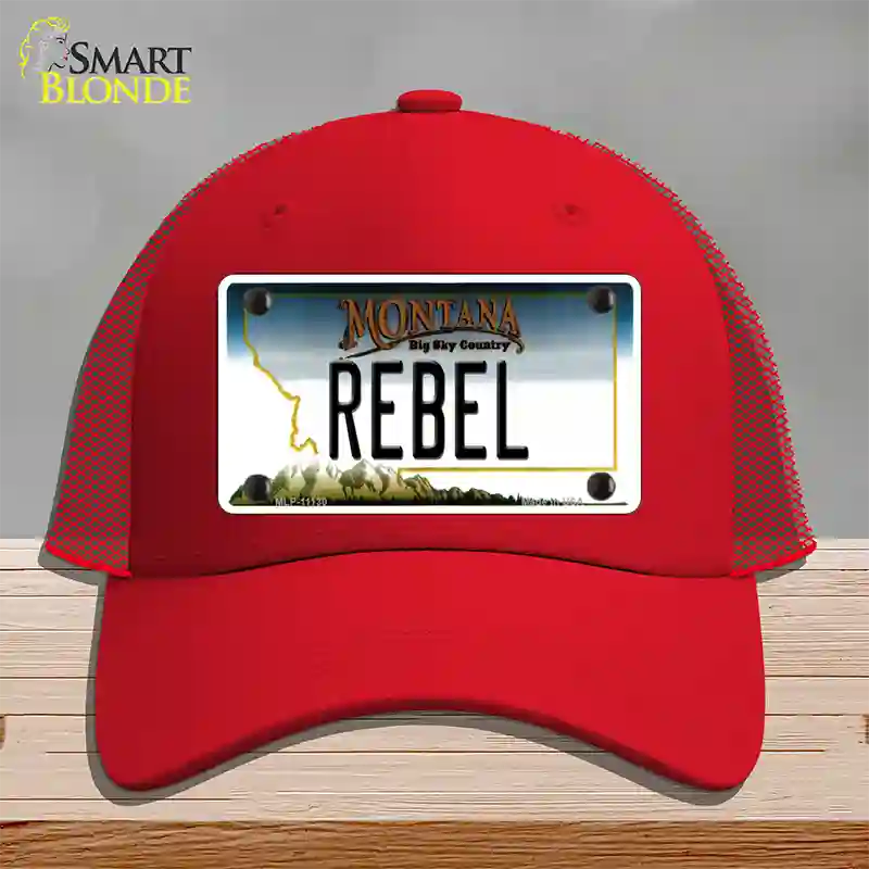 Rebel Montana State Novelty License Plate Hat Mesh / Red