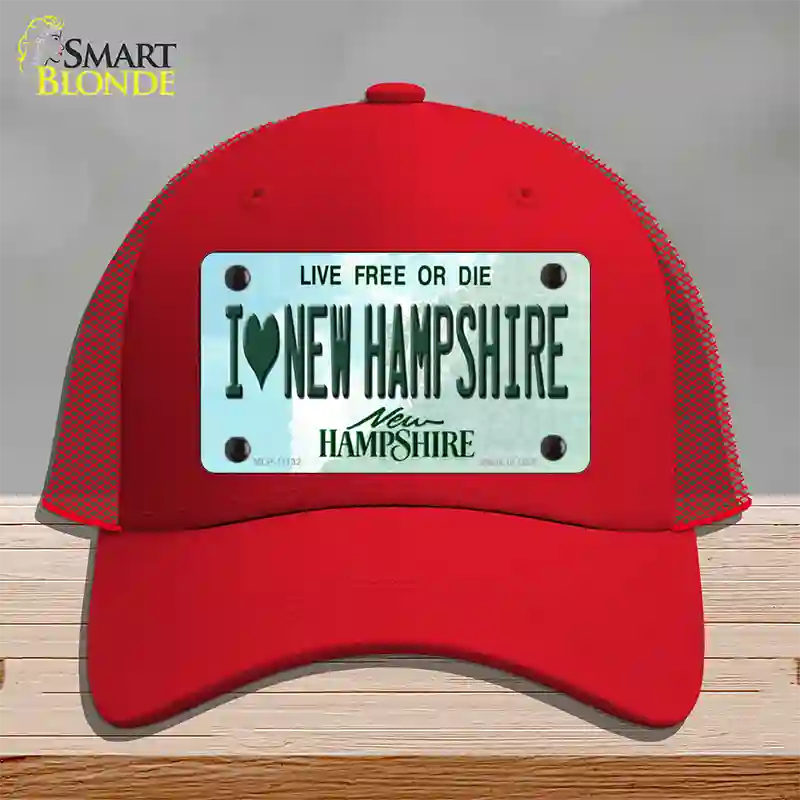 I Love New Hampshire State Novelty License Plate Hat Mesh / Red