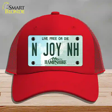 N Joy NH New Hampshire State Novelty License Plate Hat Mesh / Red