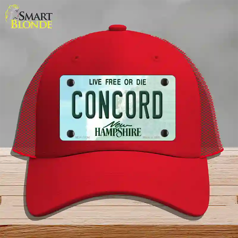 Concord New Hampshire State Novelty License Plate Hat Mesh / Red