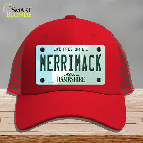 Merrimack New Hampshire State Novelty License Plate Hat Mesh / Red