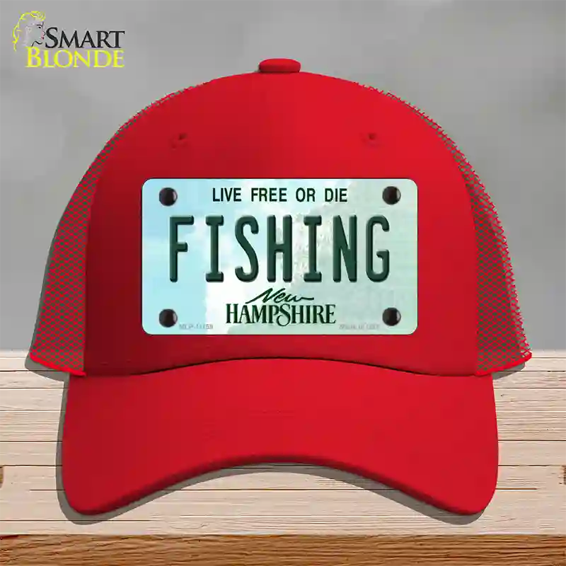 Fishing New Hampshire State Novelty License Plate Hat Mesh / Red