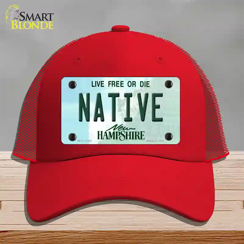 Native New Hampshire State Novelty License Plate Hat Mesh / Red