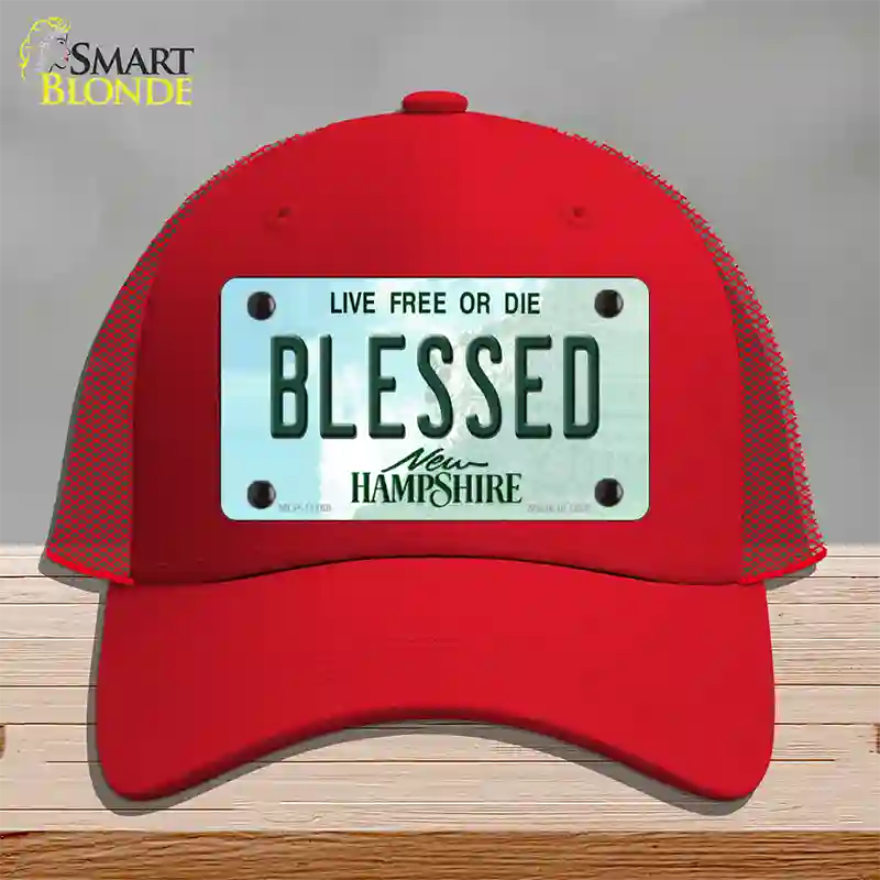 Blessed New Hampshire State Novelty License Plate Hat Mesh / Red