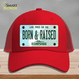 Born and Raised New Hampshire State Novelty License Plate Hat Mesh / Red