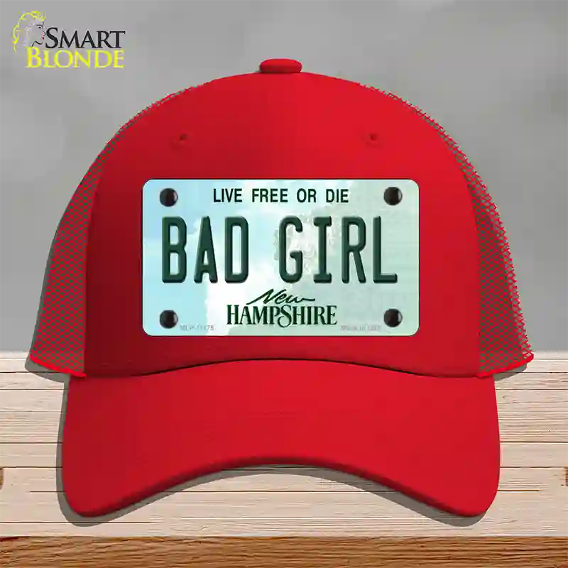 Bad Girl New Hampshire State Novelty License Plate Hat Mesh / Red