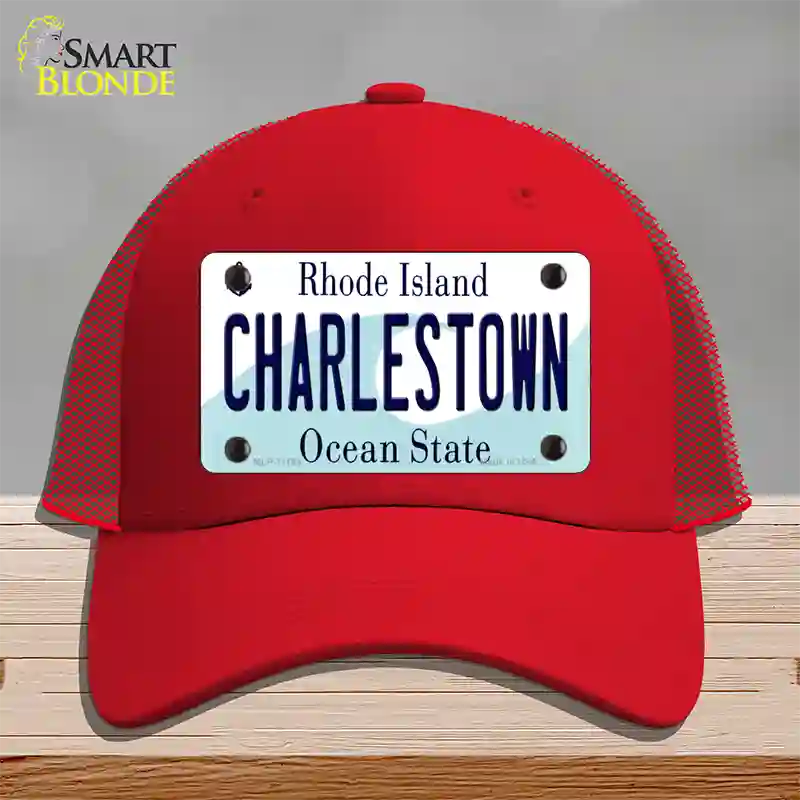 Charlestown Rhode Island State Novelty License Plate Hat Mesh / Red