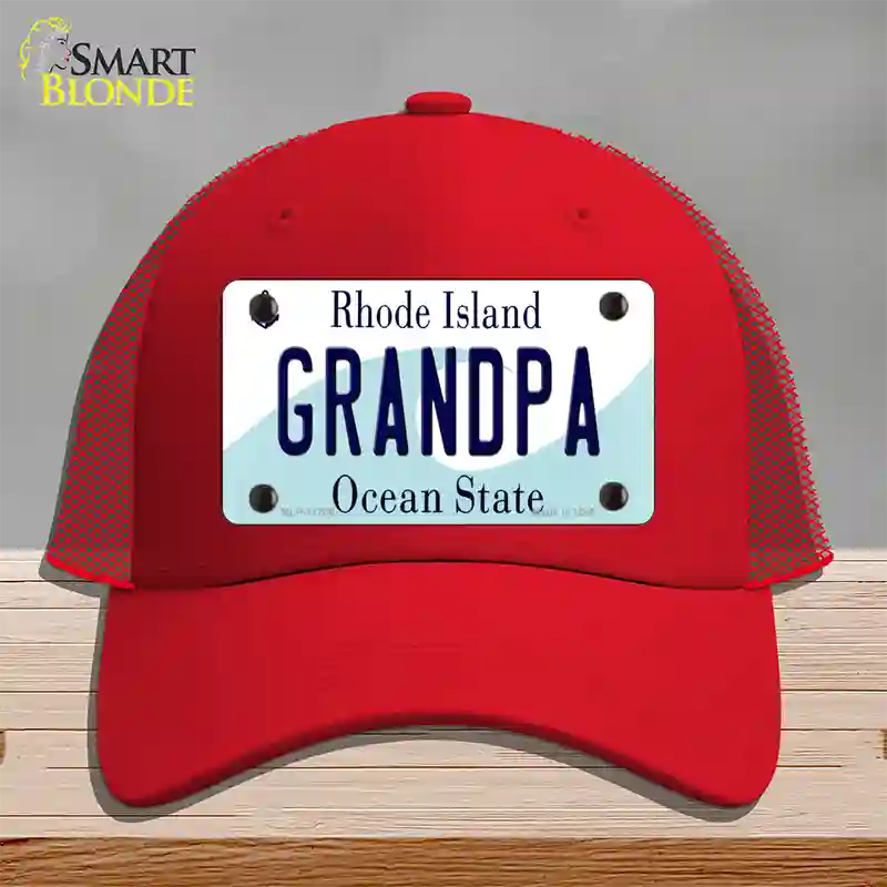 Grandpa Rhode Island State Novelty License Plate Hat Mesh / Red