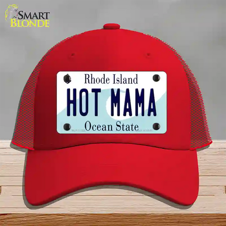 Hot Mama Rhode Island State Novelty License Plate Hat Mesh / Red