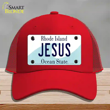 Jesus Rhode Island State Novelty License Plate Hat Mesh / Red