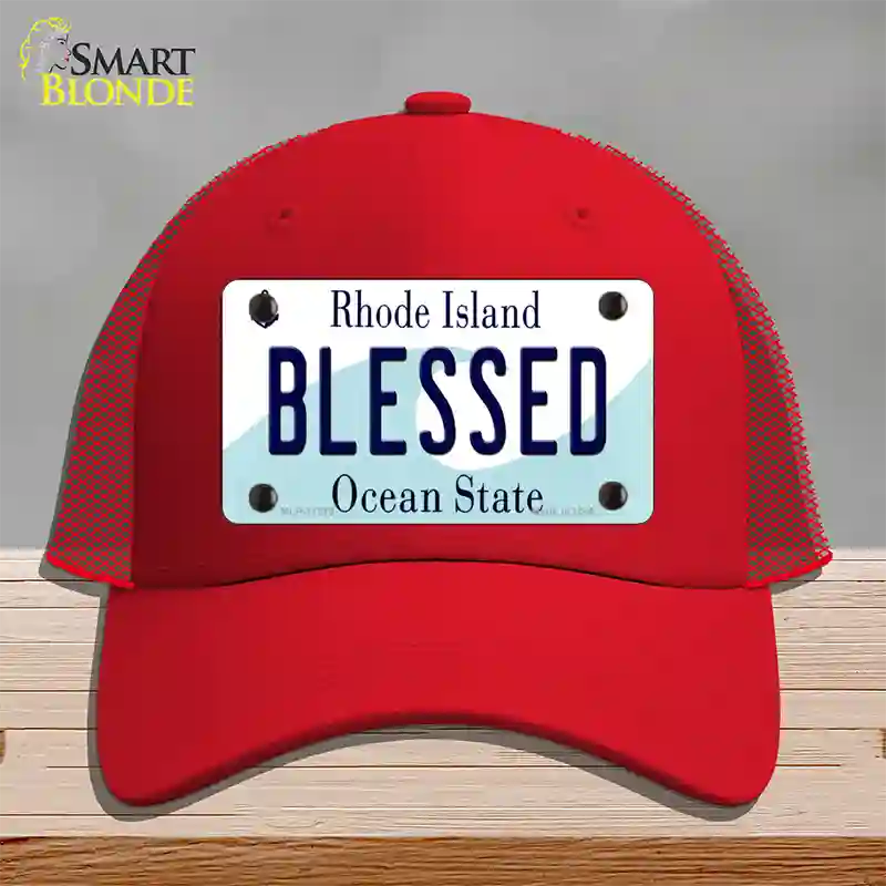 Blessed Rhode Island State Novelty License Plate Hat Mesh / Red